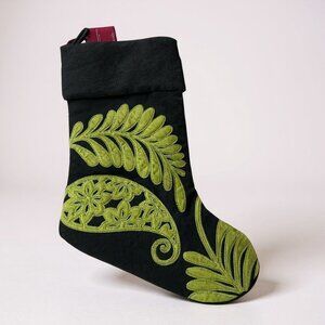 Pottery Barn Velvet Appliqué Christmas Stocking Green Paisley Botanical NWT